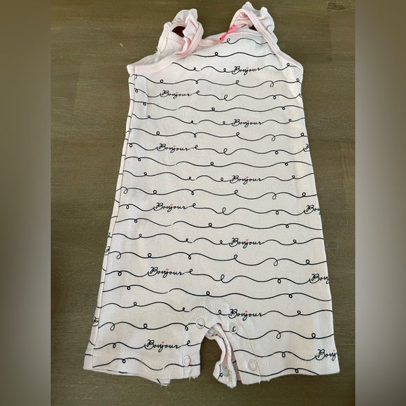 HB Set of 3 Ruffle Sleeve Short Rompers 0-3M-Pink Bonjour, Bulldog Bonjour, Dots - Picture 5 of 8